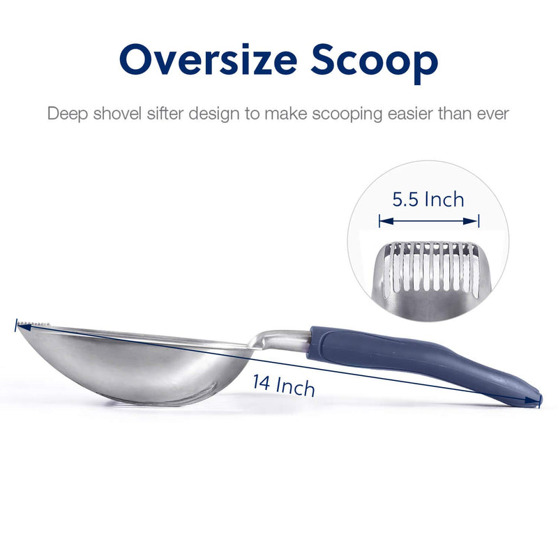 [Australia] - WePet Cat Litter Scoop Solid Aluminum Alloy Sifter Deep Shovel, Long Handle Cat Metal Scooper, Poop Sifting, Pooper Lifter, Kitty Pet Sifter Durable, Heavy Duty Neater Scoops for Litterbox Blue 