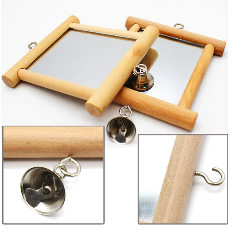 Bird Mirror, Wooden Double Mirror with Bell for Bird, 3.9 * 3.9inch/10 * 10 cm - PawsPlanet Australia