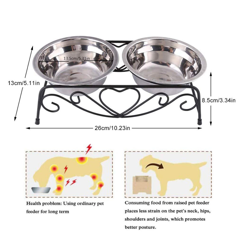 Pets Bowl, Stainless Steel Double Bowl with Back Stand C For Pets, Dog Cat Feeder, with Non-Slip Rubber Feet, 13.5 cm, Silver - PawsPlanet Australia