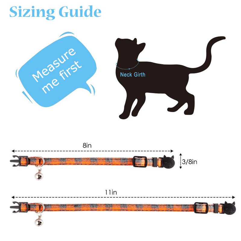 [Australia] - PUPTECK Cat Collar with Bell - 3 Pack Plaid Breakaway Cat Collar Set, Adjustable Safety Puppy Collars,Orange Red Green Orange 