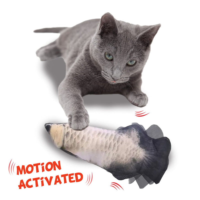 ZIKATON Flopping Fish Cat Toy 11",Electric Moving Fish Cat Toy, Motion Kitten Toy,Realistic Floppy Cat Kicker Fish Toy, Vibrating Catnip Fish Toy ,Different Fish for Choice & Fun Toy for Cat Exercise Arowana - PawsPlanet Australia