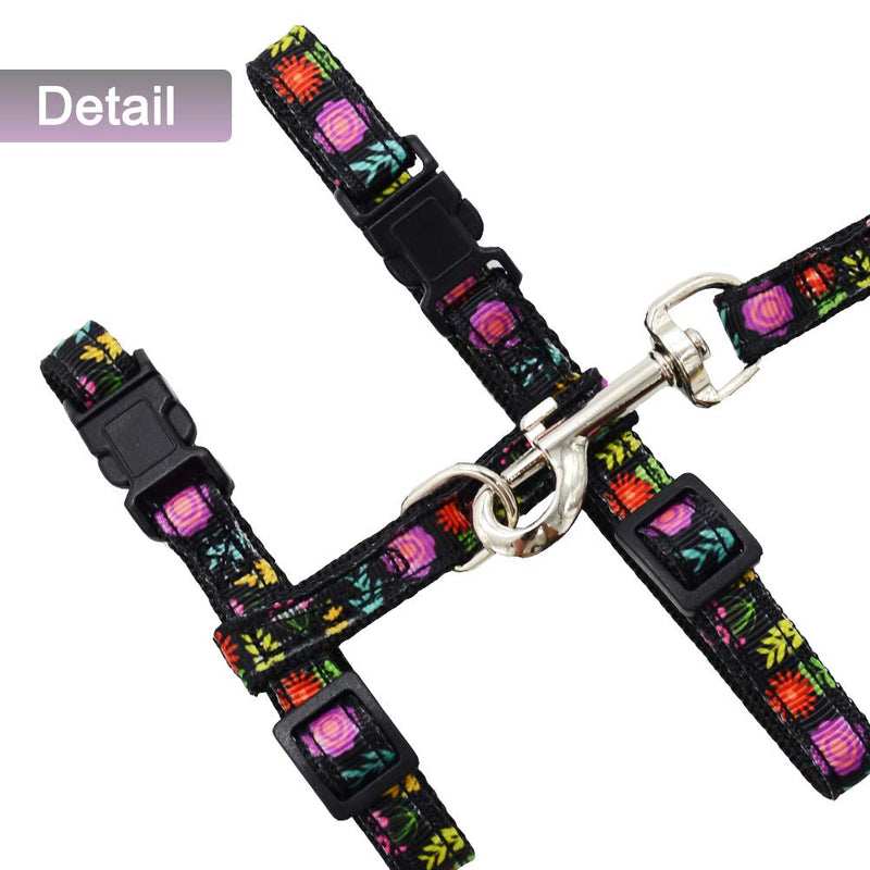 Cat Harness and Leash Set for Walking Escape Proof Adjustable Kitten Harness with Removable Flower H-Style Floral Pattern for Spring Summer Black - PawsPlanet Australia