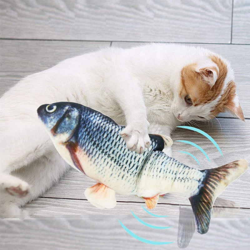 [Australia] - Bandeiman Fish Toy for Cat Realistic Plush Simulation Electric Moving Flopping Fish Fun Interactive Catnip Pets Cat Kick Chew Fish Toy blue 