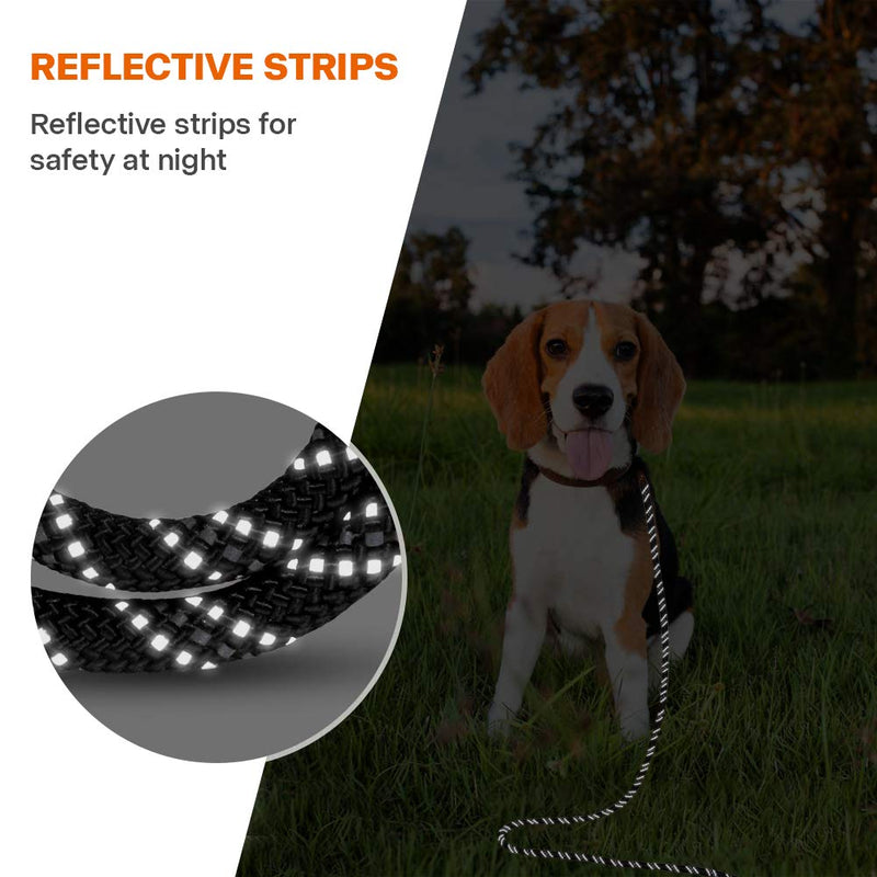 Taglory Dog Training Leash,Long Dog Rope Leash, Dog Tie Out 15/30/50/66 FT Reflective Heavy Duty Lead for Large Medium Small Dogs Walking, Camping or Backyard, Black/Orange 15 Foot - no handle (Pack of 1) - PawsPlanet Australia
