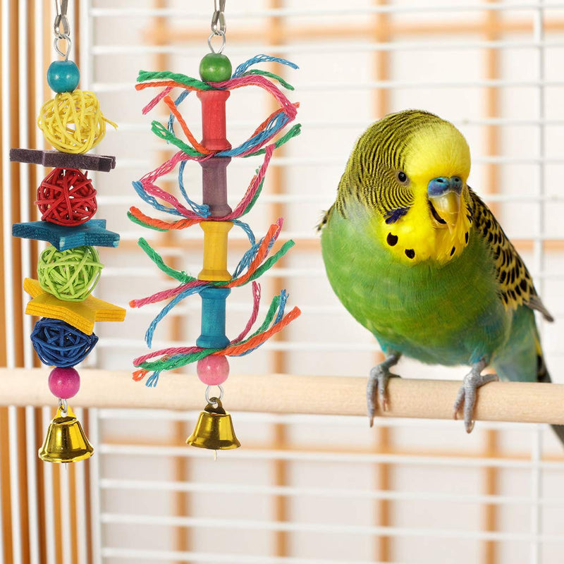 upain Bird Toys 8 Pack Parrot Toy Set Bells Hanging Swing Shredding Chewing Toy for Cage Bird Ringneck Parrot Parakeets Cockatiels Macaws Finches Mynah Budgies Small Birds - PawsPlanet Australia