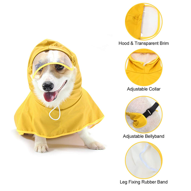 Podazz Dog Raincoat Small Medium Dog Poncho with Hood, Pet PU Rain coat for Dogs Cats Apparel Clothes, Ultra-Light Breathable Dog Rain Jacket for Puppies Small Medium Dogs Yellow L - PawsPlanet Australia