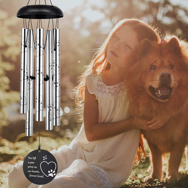 ASTARIN Pet Memorial Wind Chime, 30 Inches Paw Print Pet Memorial Gift to Honor and Remember a Dog, Cat, or Other Pet, Beautiful Remembrance Gift for a Grieving Pet Owner 30"Silver - PawsPlanet Australia