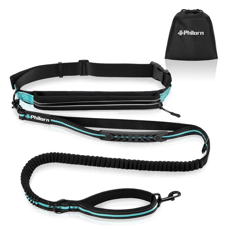 Philorn freehand dog leash 120 to 170 cm with belt bag, jogging leash dogs, freehand leash | Reflective to 55KG, Adjustable Waist Belts, Double Handle Bungees for Running, Walking Blue - PawsPlanet Australia