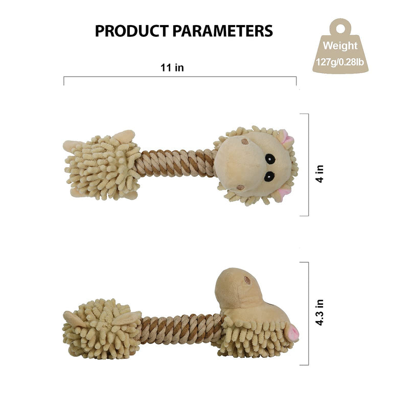 FEIX80 Very Soft Dog Plush Chew Toy , Durable Squeaky Dog Toys , Cute Rope Animal Dog Toy with Rope Neck , Very Soft Stuffed Head and Body for Pet Teething (Beige Hippo) Beige Hippo - PawsPlanet Australia