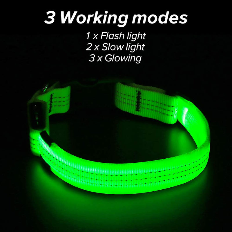 [Australia] - Vizbrite LED Dog Collar,Nylon Reflective Dog Collar, Flashing Light Pet Collar, Makes Your Pet Safe and Seen for Small Medium Large Dogs USB-Large [22.2--24.4 inch / 56--62cm] Neon Green 