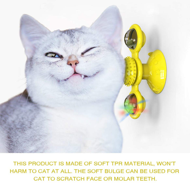 [Australia] - tiitc Windmill Cat Toys, Interactive Cat Toys for Indoor Cats, Multifunctional Self Groomer Best Cat Chew Toy with Catnip Toy Balls Light Cats Ball, Turnable Spinner Cat Toy with Suction Cup Yellow 