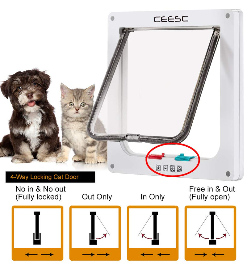 [Australia] - CEESC Large Cat Door (Outer Size 11" x 9.8"), 4 Way Locking Cat Door for Windows & Sliding Glass Door, Weatherproof Cat Flap Door for Cats & Doggie with Circumference < 24.8" 