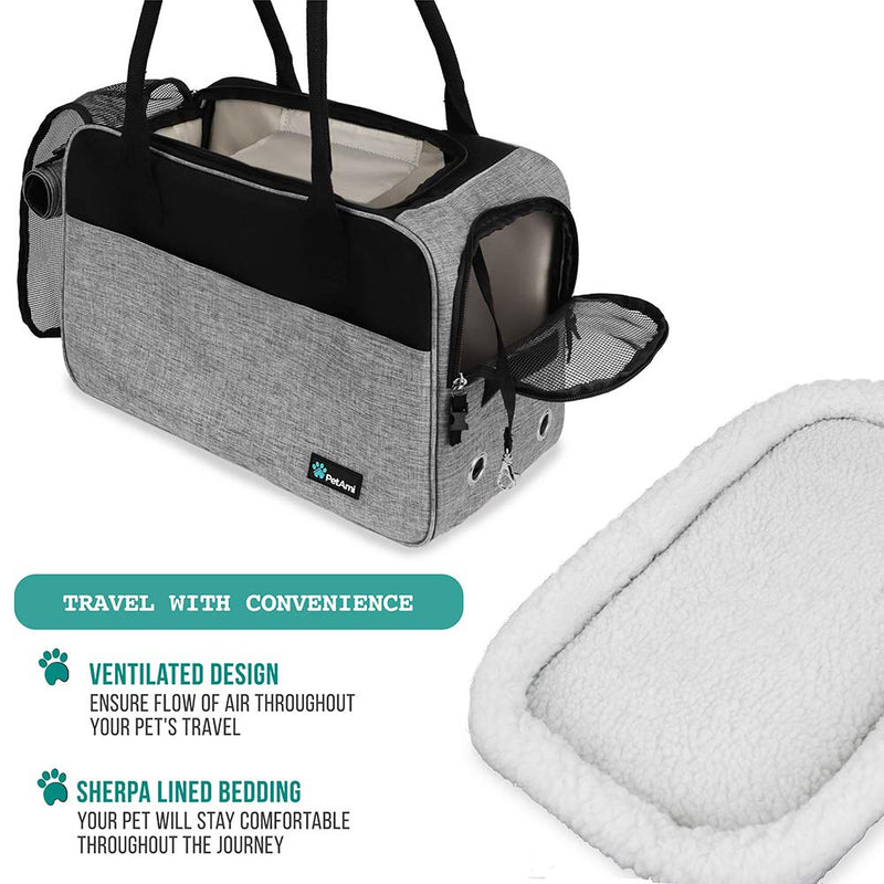 [Australia] - PetAmi Airline Approved Dog Purse Carrier | Soft-Sided Pet Carrier for Small Dog, Cat, Puppy, Kitten | Portable Stylish Pet Travel Handbag | Ventilated Breathable Mesh, Sherpa Bed One Size (17x8x11 Inches) Heather Grey 
