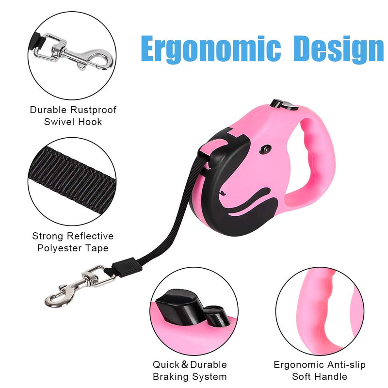 [Australia] - Emoly Upgraded Retractable Dog Leash, 360° Tangle-Free Dog Walking Leash for Heavy Duty up to 33lbs, 16.5ft Strong Reflective Nylon Tape with Anti-Slip Handle, One-Handed Brake, Pause, Lock（Pink） Red 