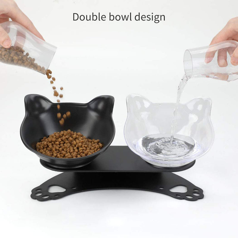 Bangcool Cat Bowls, Cat Bowl Tilted, Double Cat Bowl 15° Inclined Platform Raised Cat Food Bowl Cat Bowl with Stand, Splash-Proof, Durable, Disassemble, Easy to Clean, Suitable for Cat and Small Dog black - PawsPlanet Australia