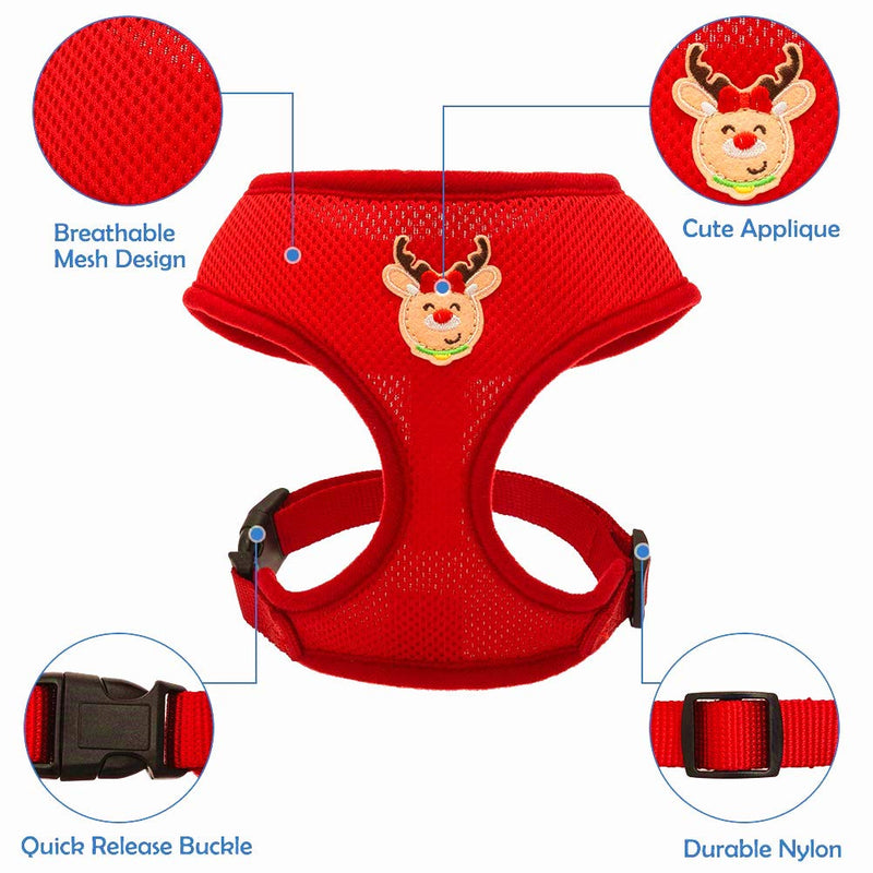 [Australia] - SCENEREAL Christmas Dog Harness Vest with Leash Set 2 Packs - Adjustable Soft Mesh Harnesses Snowman Elk Pattern Label Green Red M(Neck girth 14", Chest girth 14" - 18") 