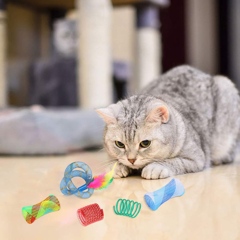 22 Pack Retractable Cat Feather Toy Set Cat Spring Toy Cat Feather Teaser Wand Toy for Kitten Cat Colorful Pets Toy (Multicolored-1) Multicolored-1 - PawsPlanet Australia