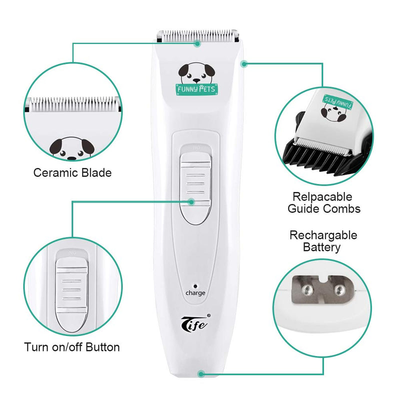 Rant Pet Clipper, Pet Hair Trimmer Low Noise Rechargeable Dogs & Cats Cordless Electric Clippers Set Professional Grooming at Home Accessories - PawsPlanet Australia