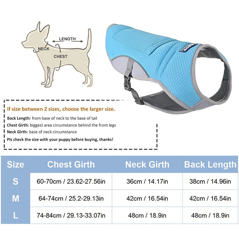 Dog Cooling Vest Cooler Jacket, Breathable Dog Cooler Jacket Adjustable Cool Jacket Cooling Vest for Dogs, Cooling Jacket for Dogs Reflective Safety Sun-Proof Dog Cooling Jacket for Medium Large Dogs S: Chest: 24”-28” Blue - PawsPlanet Australia