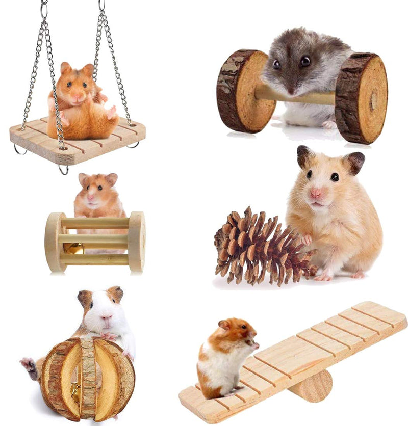 [Australia] - Suwikeke 12 PCS Hamster Chew Toys, Natural Wooden Dumbells Exercise Bell Roller, Chewing and Playing Exercise Teeth Care Molar Small Pets Accessories for Chinchillas Guinea Pigs Gerbils Bunnies Rats 