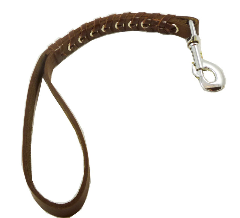 [Australia] - Brown Leather Braided Dog Traffic Leash Short 15" Long 