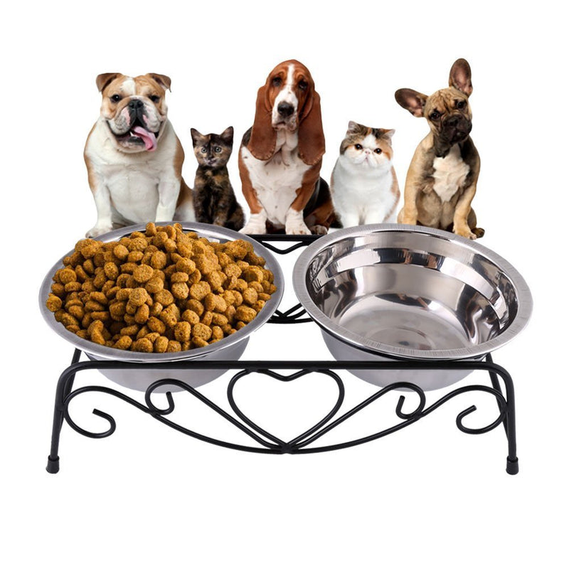 Yosoo Double Twin Stainless Steel Bowls Dog Puppy Cat Pet Food Water Bowl Dish Feeder Dish Retro Iron Stand - PawsPlanet Australia