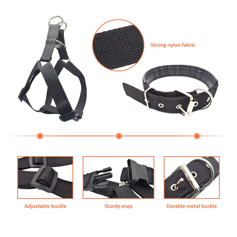 [Australia] - Jmxu's 3Pcs Adjustable Step-in Dog Harness and Leash Set with Matching Collar for Medium Large Dogs, 5 FT Durable Reflective Rope Leash with Padded Handle, Comfortable and Easy for Walking Training 