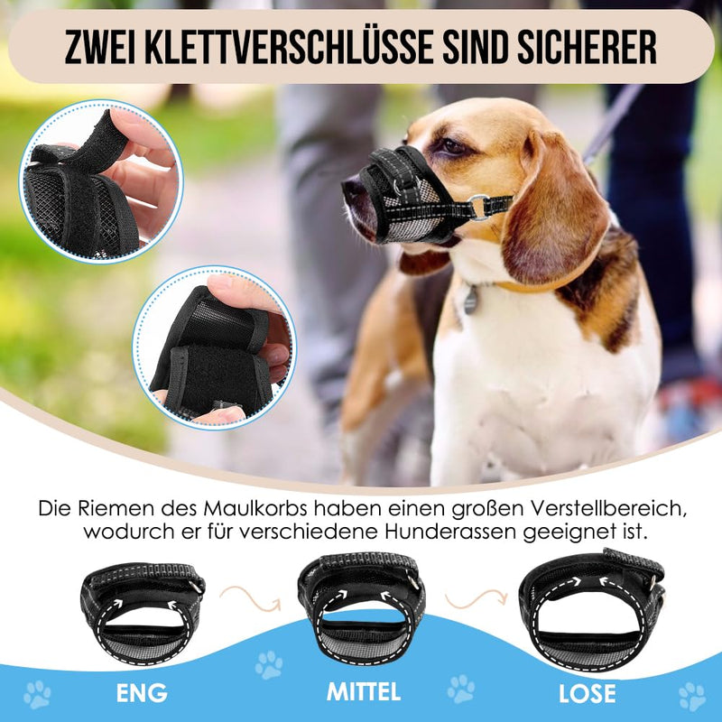 Eyein Muzzle for Large Dogs, Adjustable Dog Muzzle with Breathable Air Mesh, Reflective Muzzle with Connecting Strap, Prevents Biting, Barking and Chewing, Black, XL - PawsPlanet Australia