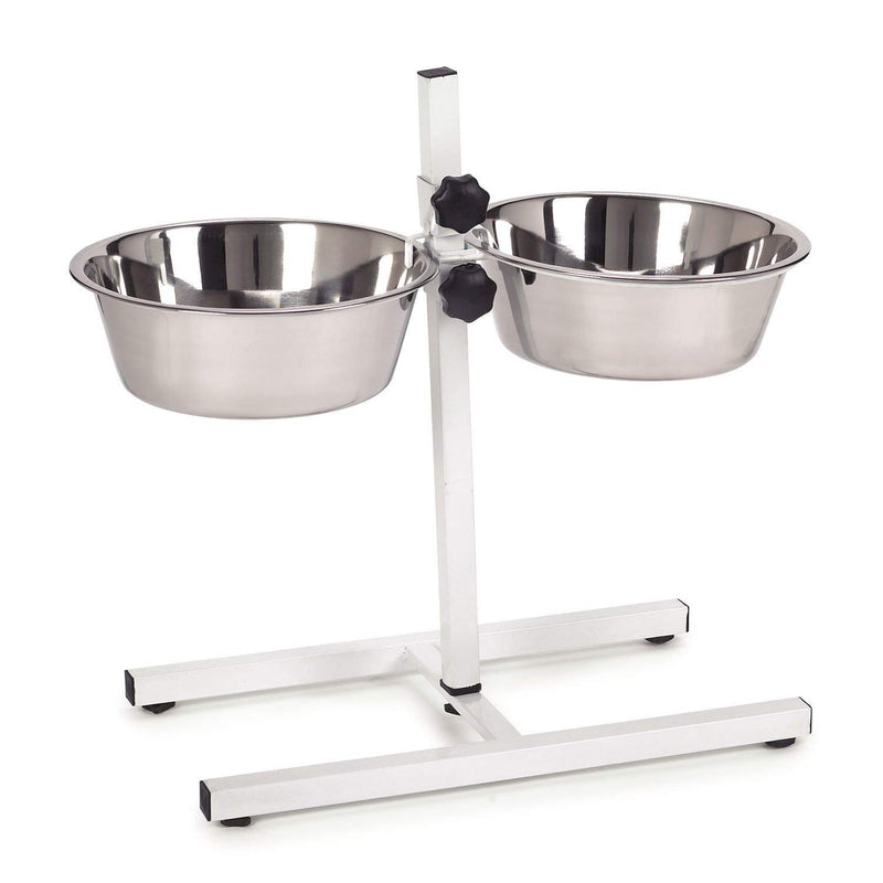 King International Super Dog Adjustment Feeding Stand U Type with 2 Bowls H-Base Double Bowl Stand Two Stainless Steel Removable Bowls - PawsPlanet Australia