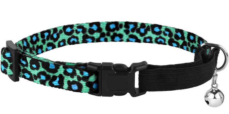 [Australia] - CollarDirect Breakaway Cat Collar with Leopard Print Pack of 2 PCS, Safety Kitten Collar for Cats with Bell and Elastic Strap, Adjustable Size 7-11 Inch Pink/Green 