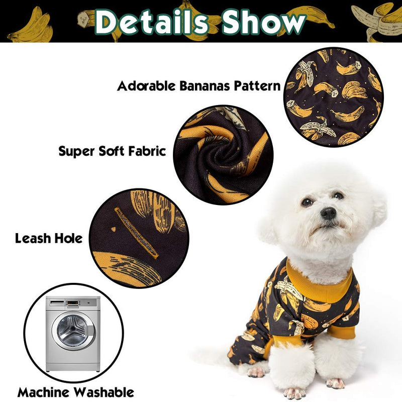 Soft Dog Pajamas - Adorable Dog Apparel Jumpsuit, Cute Pet Clothes Dog Pjs with Fruit Pattern, Fashionable Lightweight Puppy Jumpsuit for Small Medium Dog Wearing - Banana Black - PawsPlanet Australia