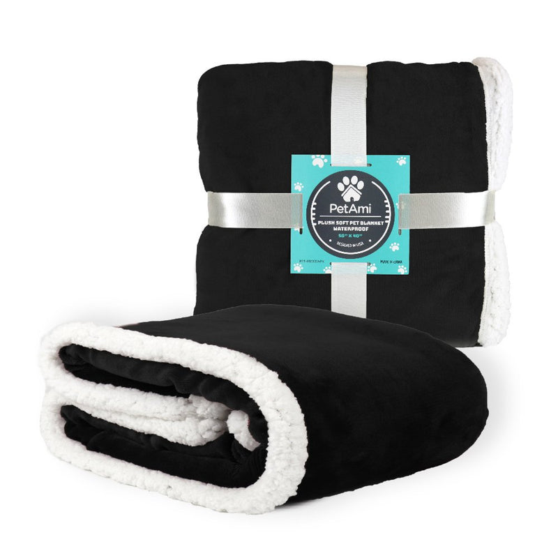 [Australia] - PetAmi Waterproof Dog Blanket for Bed, Couch, Sofa | Waterproof Dog Bed Cover for Large Dogs, Puppies | Sherpa Fleece Pet Blanket Furniture Protector | Reversible Microfiber 50 x 40 Inches Black 