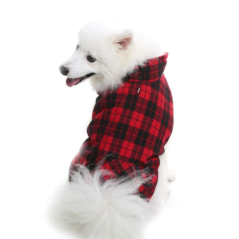 [Australia] - OFPUPPY Dog Hoodie with Fleece Puppy Jacket Checked Pattern Pet Winter Coat for Large Breed L 