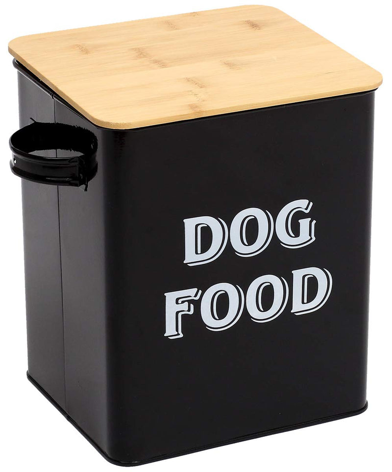 Pethiy Dog Food and Treats Storage tin Containers Set with Scoop for Dogs-Tight Fitting Wood Lids-Coated Carbon Steel-Storage Canister Tins Black - PawsPlanet Australia