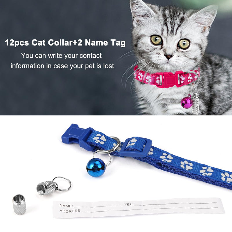 WHC Pack of 12 cat collars with safety clasp and bell and cat collar name address, colorful removable cat collars, adjustable cat collar 19-32 cm for cats and puppies, rabbits - PawsPlanet Australia