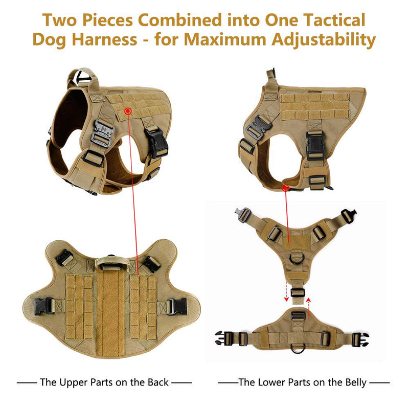 [Australia] - rabbitgoo Tactical Dog Harness and Bungee Dog Leash Set for Large Medium Dogs, MOLLE Vest for Service & Training Military Dogs Adjustable Training Hunting Dog Tactical Vest with Handles & Metal Buckle M: Neck (16.4-28.5"). Chest (25.4-36.0”) Tan 