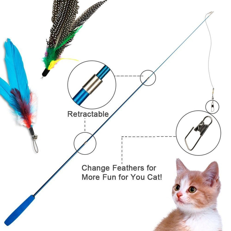 EatronChoi Cat Feather Toy, Cat Toy Wand, 9 pcs Retractable Interactive Cat Teaser Wand Toy Set, Included 2 Wands & 7 Refills Feathers (2 Wand 7 Refills) 2 Wand 7 Refills - PawsPlanet Australia