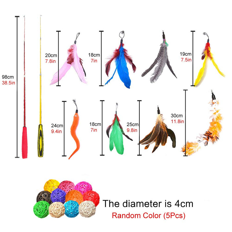 SwirlColor Cat Teaser Wand, Cat Teaser Feather, Cat Play Balls, Interactive Teasing Retractable Cat Play Wand Refills Balls Bells for Cats Kitten - 15Pcs - PawsPlanet Australia