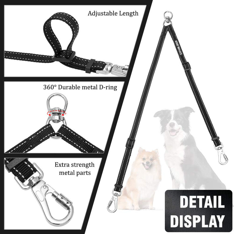 [Australia] - EXPAWLORER Double Dog Leash No Tangle - Adjustable Dog Leash Coupler with Heavy Duty Clips for Two Dogs Walking 