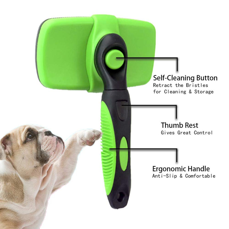 [Australia] - Pet Brush Self Cleaning Slicker Brush – 2019 for Dogs and Cats Including Easy Self-Cleaning Button, Soft Designed Grip Hand, Eliminates Loose Undercoat & Tangles Shedding & Hairballs(Green) 