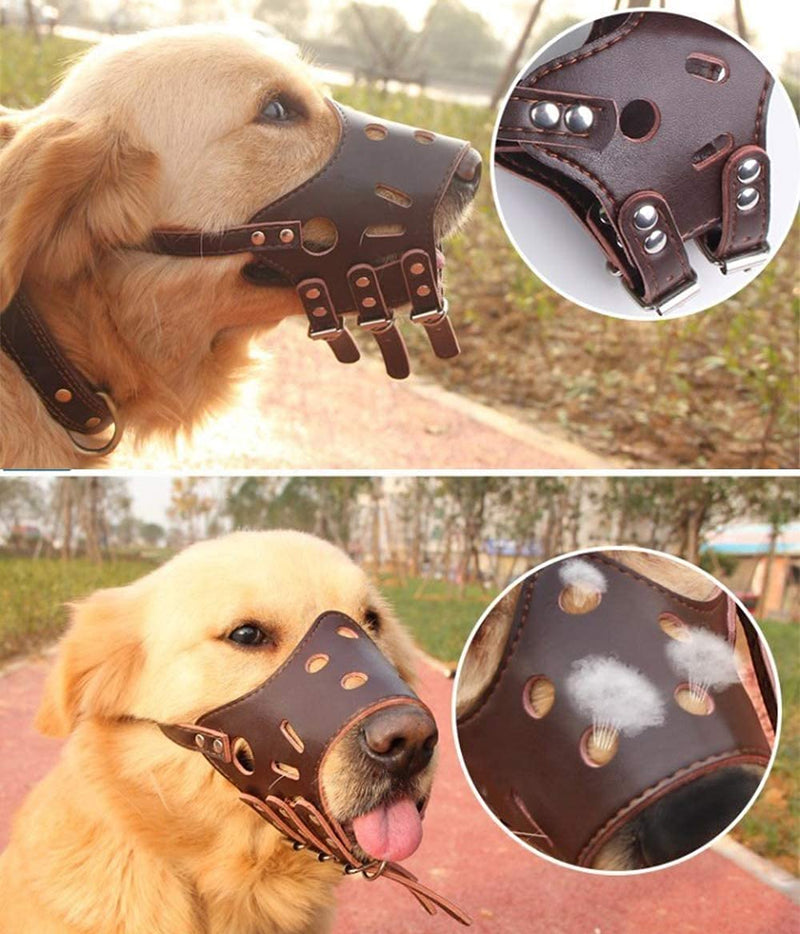 Dog Muzzle Leather, Comfort Secure Anti-Barking Muzzles for Dog, Breathable and Adjustable, Allows Drinking and Eating, Brown Dog Muzzle for Small Medium Large Dog(XS, Brown) XS - PawsPlanet Australia