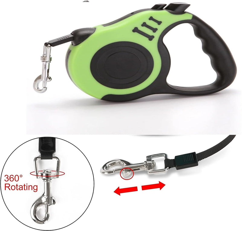 Retractable dog leash, extendable dog leash, dog leash for dogs, 5 m, long dog leash, retractable leash for dogs, non-slip soft rubber handle, tangle-free extendable for small medium dogs-green - PawsPlanet Australia