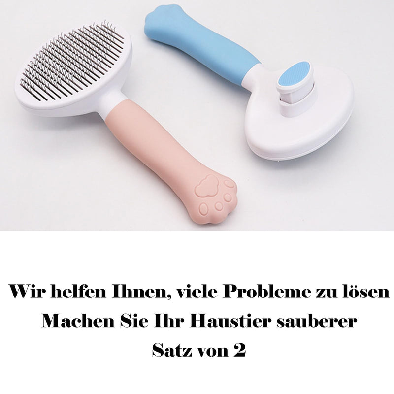 Pack of 2 Cat Brushes, Short Hair/Long Hair Cat Brush, Self-Cleaning with Handle for Removing Undercoat, Dogs, Cats, Rabbits, Undercoat Brush (Pink Blue) - PawsPlanet Australia