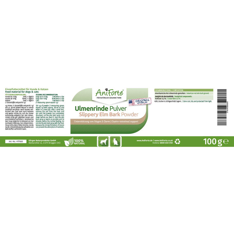 AniForte Slippery Elm Powder 100g: Slippery Elm for Cats & Dogs - Harmonises Stomach and Gastrointestinal Activity - PawsPlanet Australia