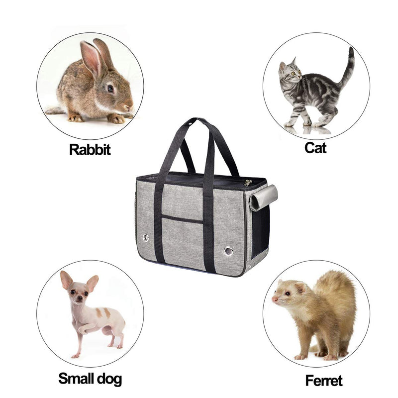 KAMEIOU Travel Small Pet Bunny Ferret Cat Rabbit Carrier Bag Pocket Mat Breathable Mesh Window Curtain Outdoor Portable Small Pets Carriers for Small Dogs Rabbits Cats Carrier Shoulder Hand Bag Canvas Grey - PawsPlanet Australia
