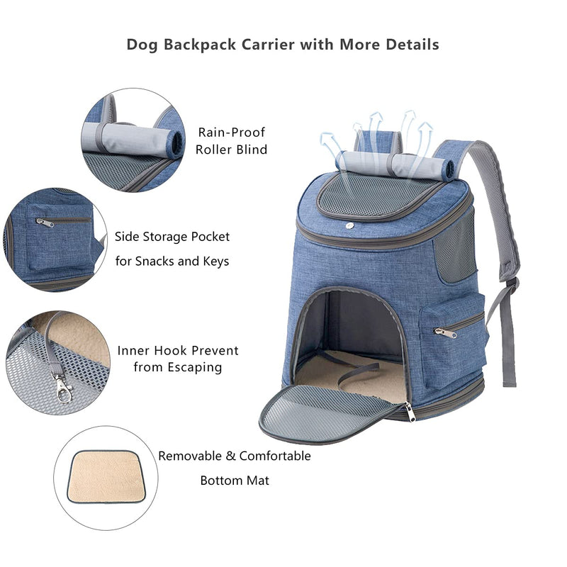 ELLONI Pet Carrier Backpack - Cat Backpack Carrier - Backpack for Cats, Dog Airline Approved Backpack, Durable Breathable Scratch-Proof Mesh Window Cat Bag Carrier Backpack, with 1 Treat Bag Free Blue+Blue treat Bag - PawsPlanet Australia