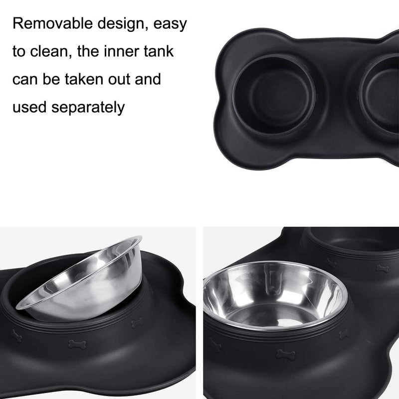 SUOXU Dog Bowl Non Slip Stainless Steel Double Dog Bowls Set , with Non-Spill Silicone Mats Pet Feeding Bowl,for Cat Dog Puppy Food Bowl and Water Bowls(M-14oz/400ml) 400 ml (Pack of 1) Black - PawsPlanet Australia