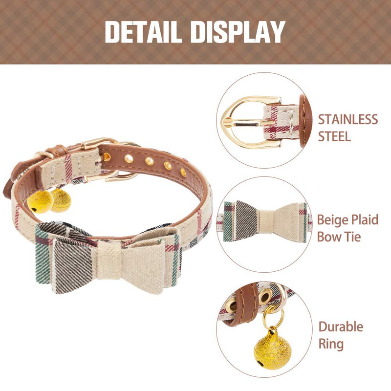 [Australia] - Bow Tie Dog Collar and Leash Set for Small Dogs - Puppy Leash Collars Classic Plaid - Adjustable Size with Golden Bell - Perfect for Small Breeds Boys 