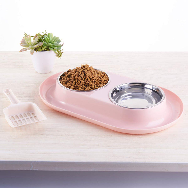 [Australia] - MXCELL Double Dog Cat Bowls Premium Stainless Steel Pet Bowls with No-Spill PP Station, Food Water Feeder for Cats and Small Dogs pink 