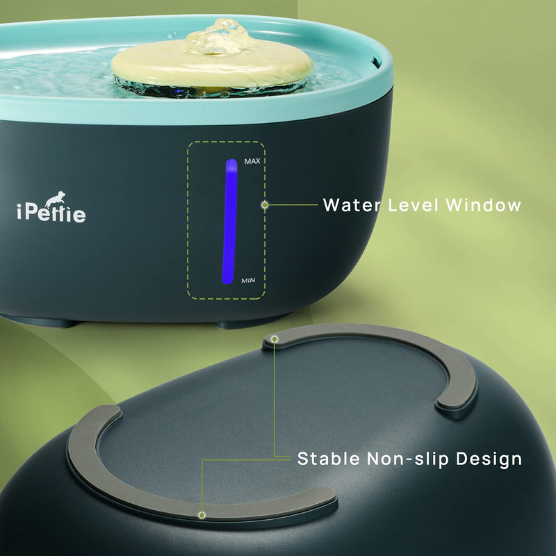 iPettie Avocado Pet Water Fountain with LED Light, 67oz/2.0L, Ultra Quiet Cat Water Fountain with Filter, Automatic Pet Water Fountain for Cats and Small Dogs, Blue Blue (with Adapter) - PawsPlanet Australia